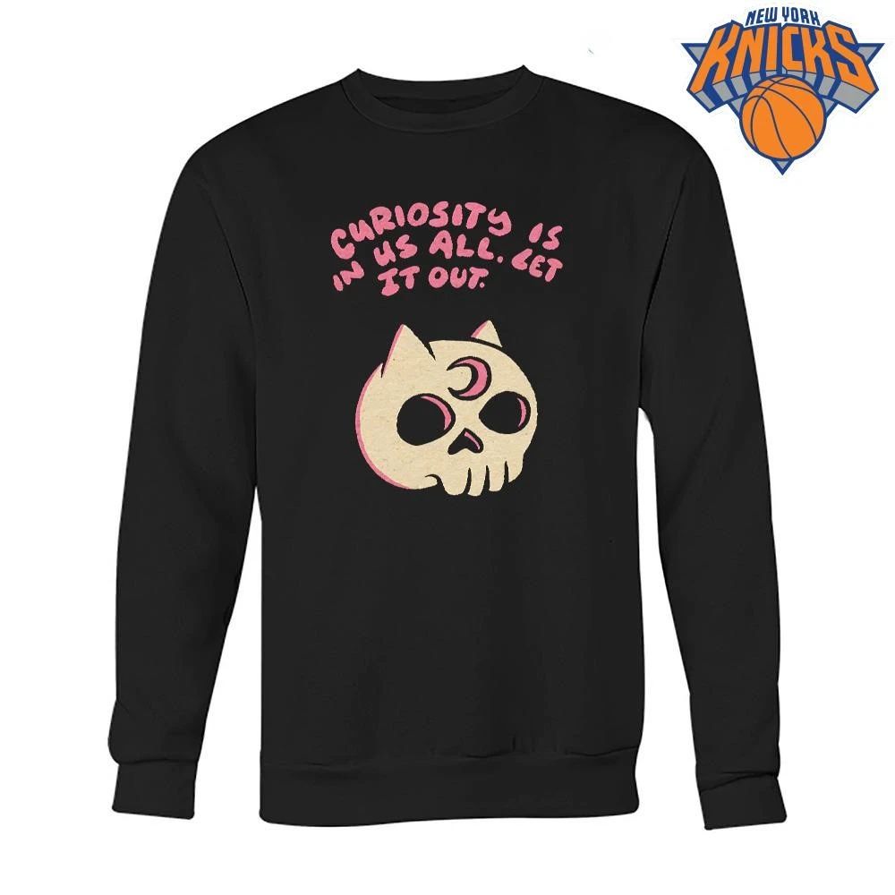 Curiosity Is In Us All Let It Out Cat Skull Pink Crescent Moon Aesthetic Shirt (1) Unisex
