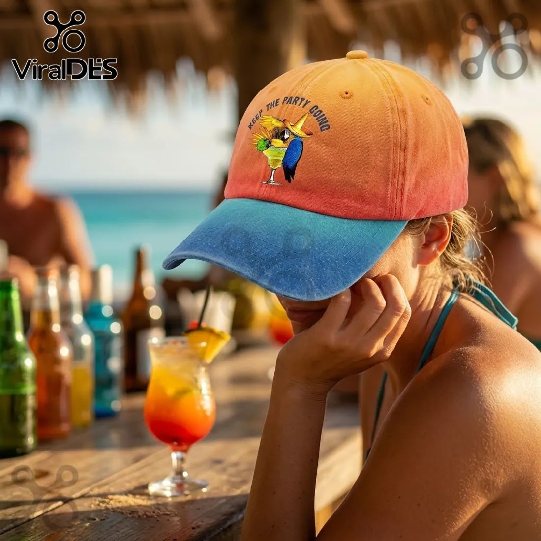 Tropical Parrot Margarita Embroidered Baseball Cap
