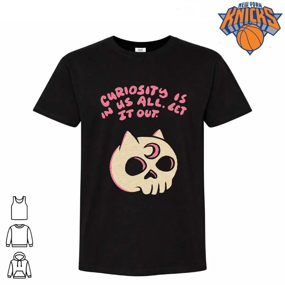 Curiosity Is In Us All Let It Out Cat Skull Pink Crescent Moon Aesthetic Shirt (1) Unisex
