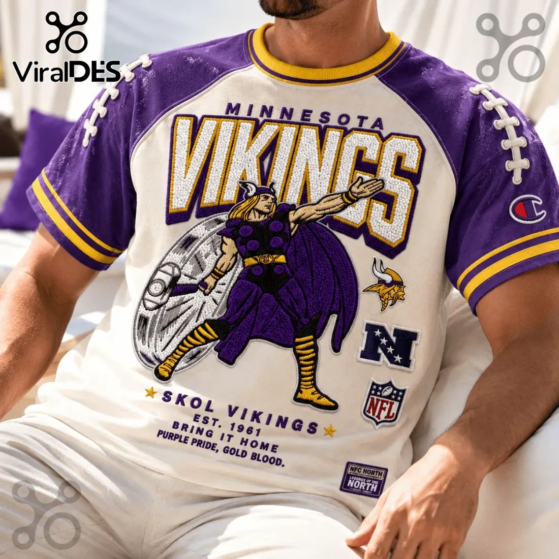 Minnesota Vikings Embroidered Mascot Champion Shirt