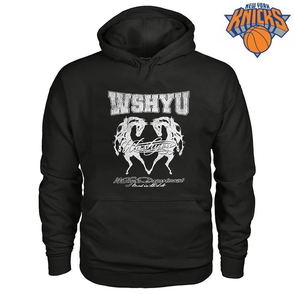WSHYU Rearing Twin Horses Logo Print College Style Streetwear Tee Shirt Unisex