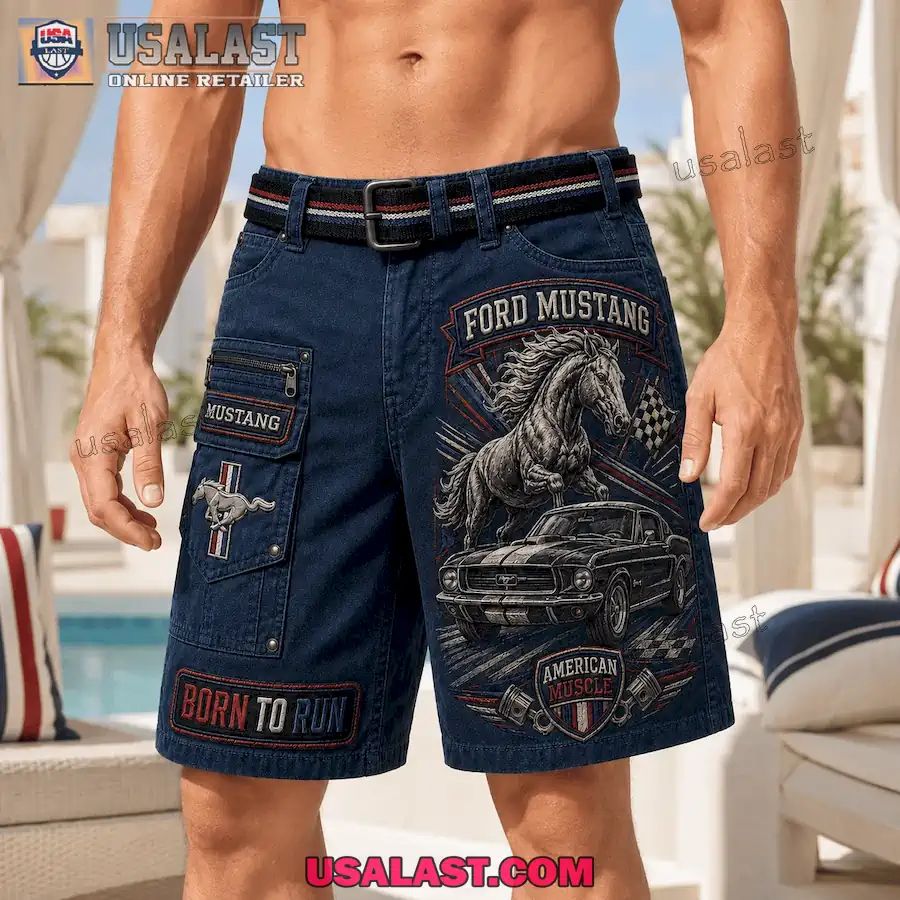 Ford Mustang Born To Run American Muscle Men Cargo Short