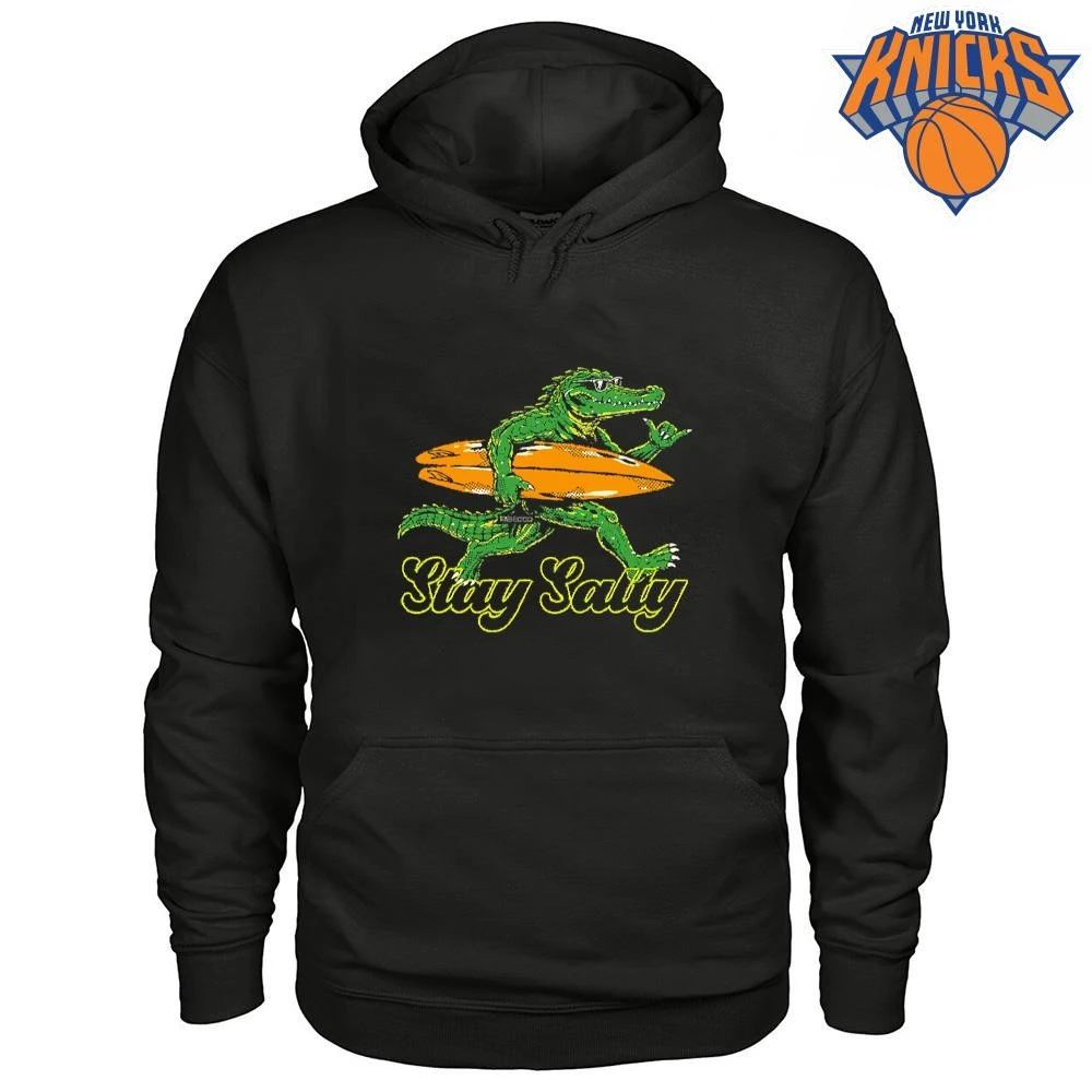 Stay Salty Retro Cartoon Crocodile Surfing With Surfboard Shirt Unisex