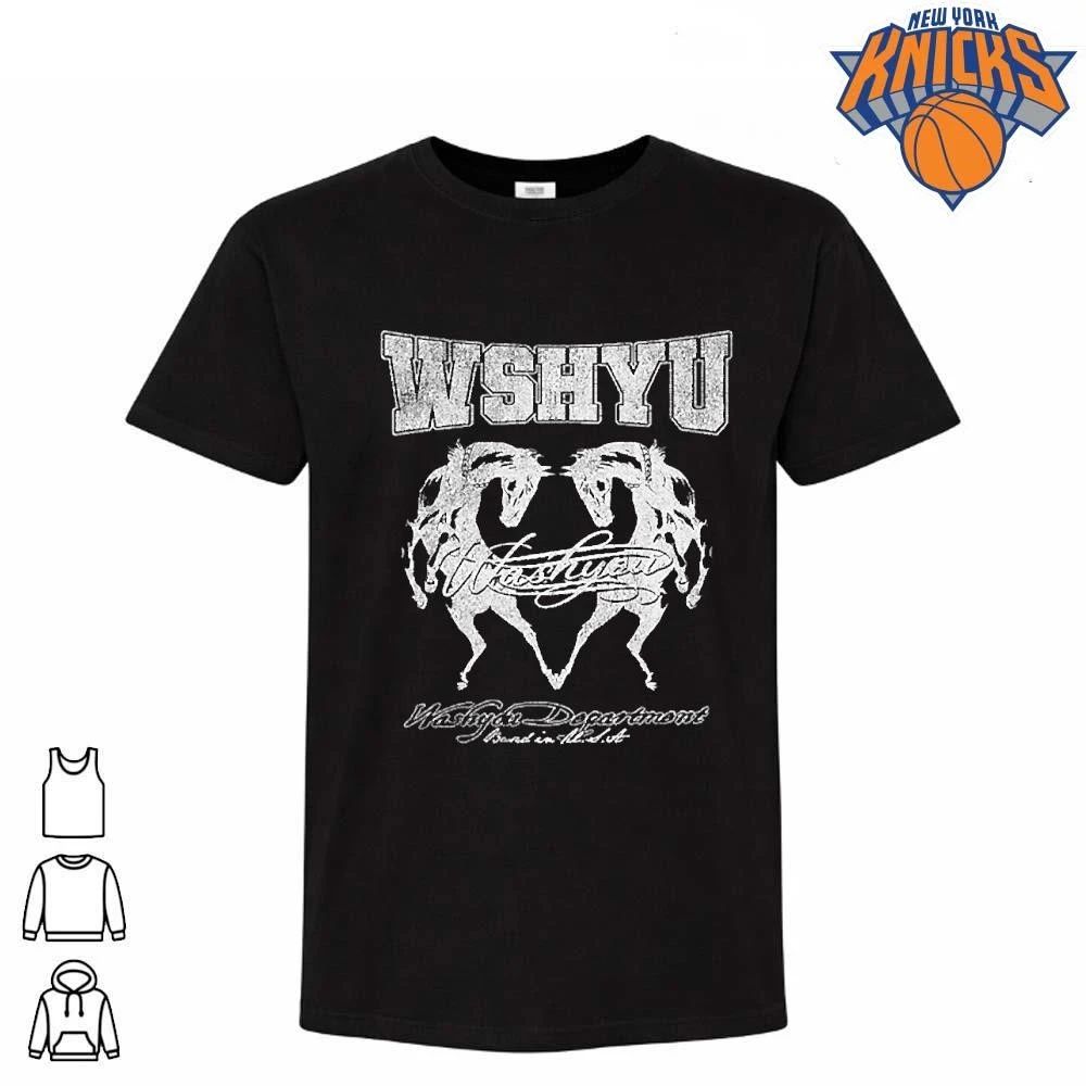 WSHYU Rearing Twin Horses Logo Print College Style Streetwear Tee Shirt Unisex