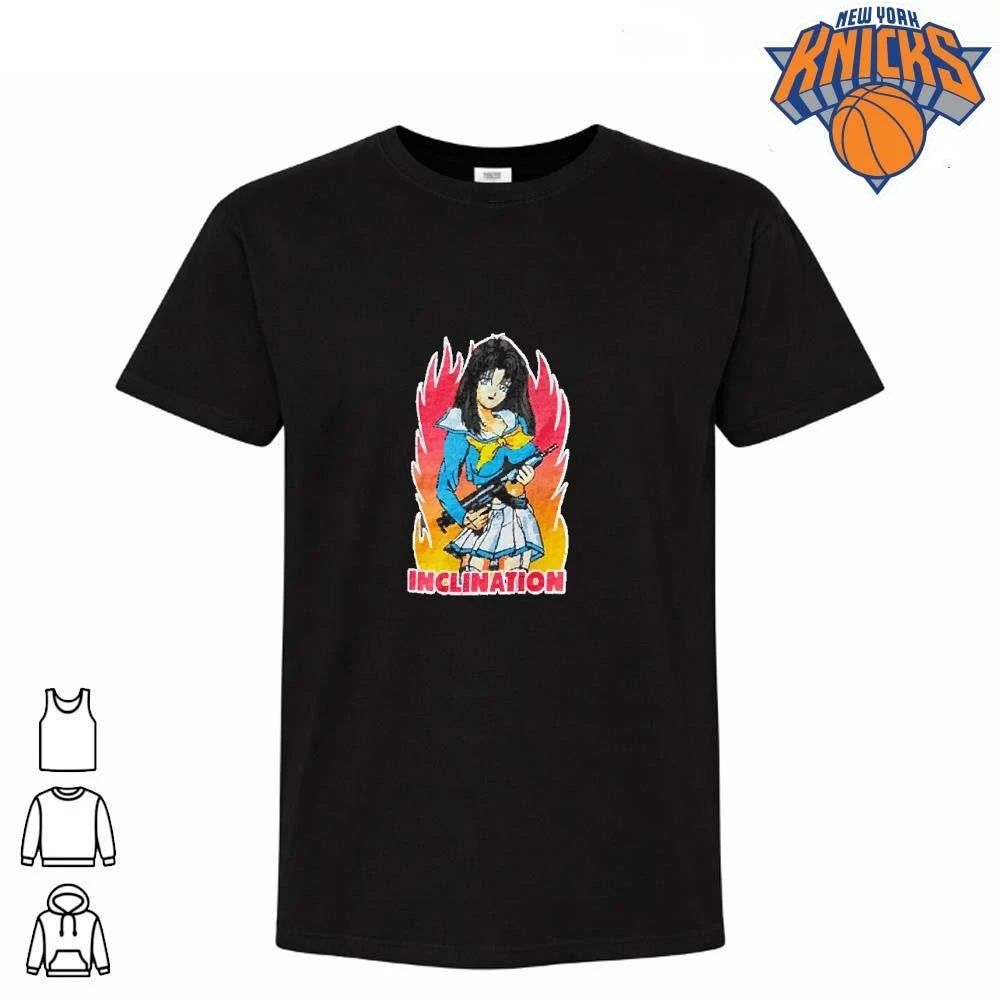 Inclination Anime Girl With Weapon On Fire Graphic Shirt Unisex