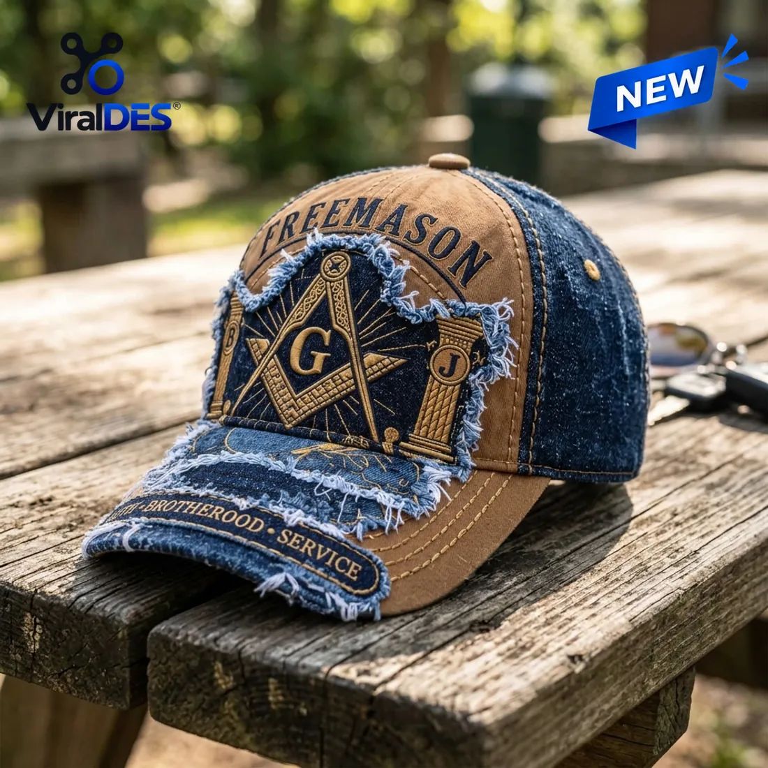 Freemasonry Embroidered Denim Distressed Baseball Cap