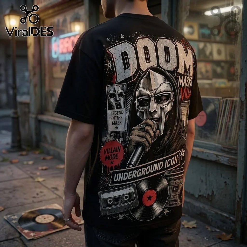 MF DOOM Masked Villain Hip Hop Black T-Shirt