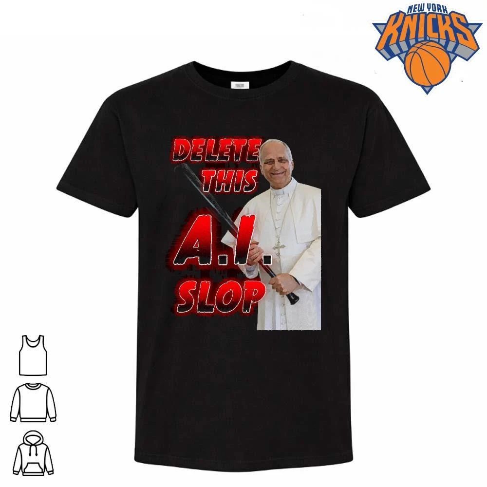 Delete This AI Slop Pope Holding Baseball Bat Funny Meme Shirt Unisex