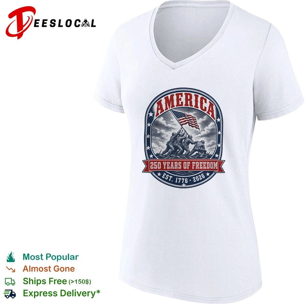 America Iwo Jima Raising Flag 250 Years of Freedom Est 1776 2026 Unisex