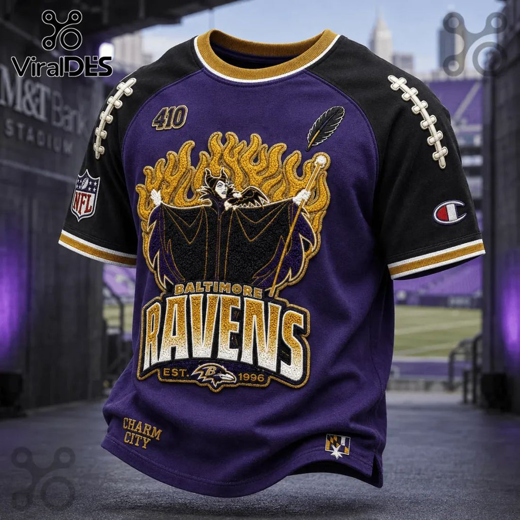 Maleficent x Baltimore Ravens Embroidered Purple Shirt