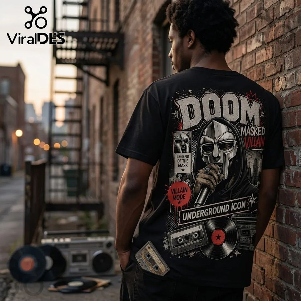 MF DOOM Masked Villain Hip Hop Black T-Shirt