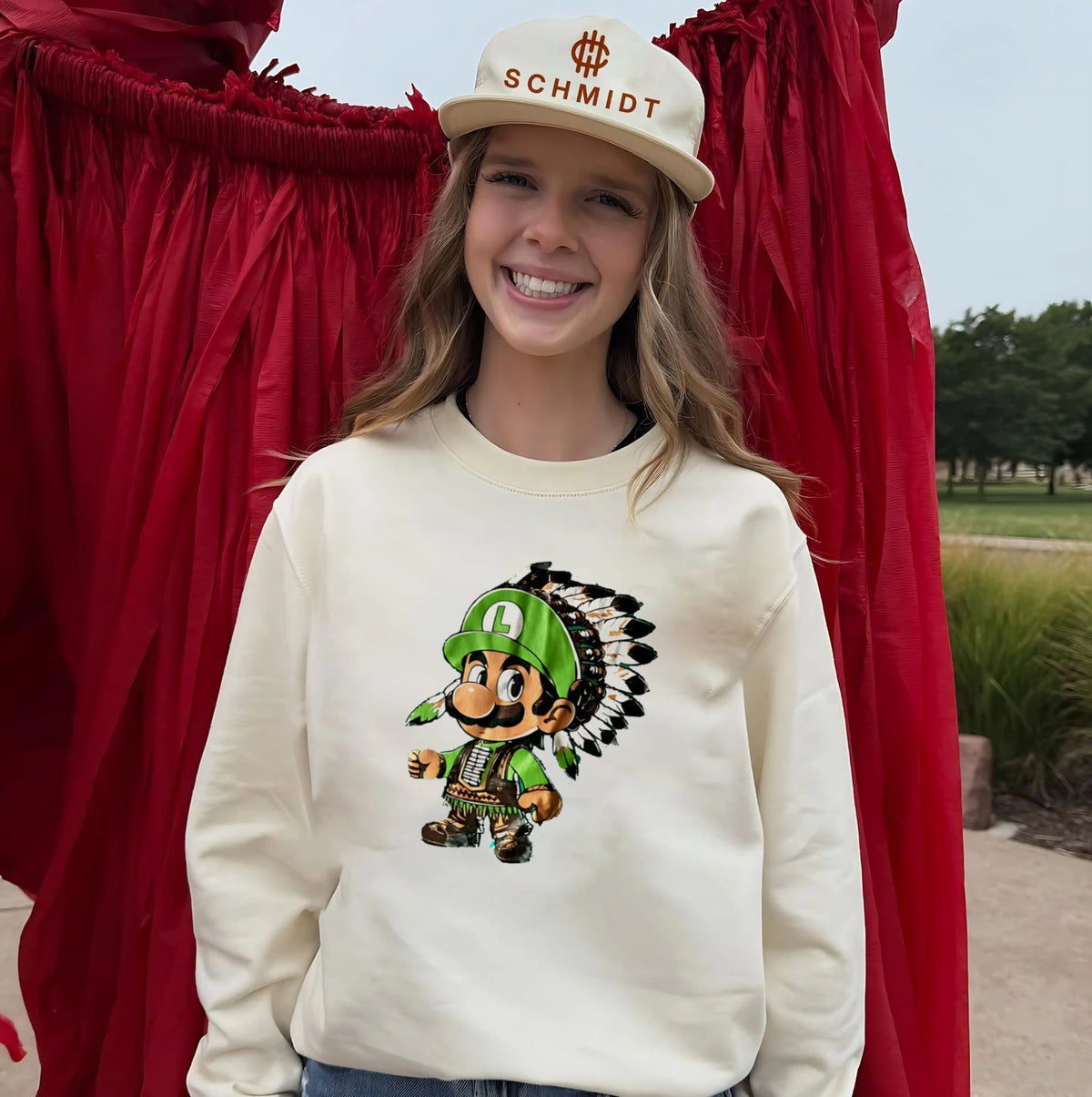 Luigi Native American Headdress Cartoon shirt Unisex