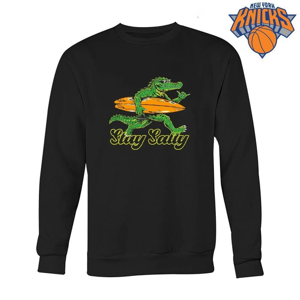 Stay Salty Retro Cartoon Crocodile Surfing With Surfboard Shirt Unisex