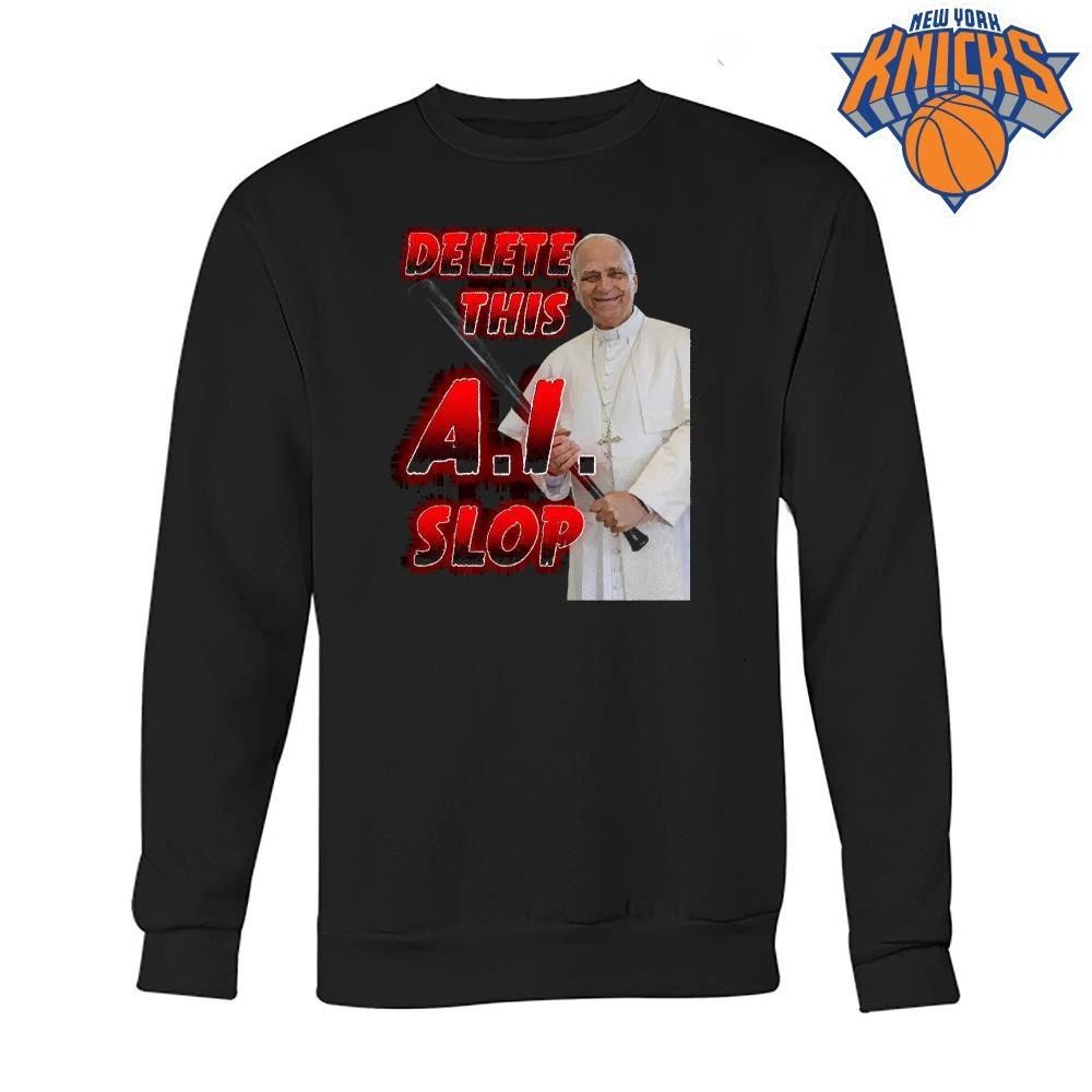 Delete This AI Slop Pope Holding Baseball Bat Funny Meme Shirt Unisex