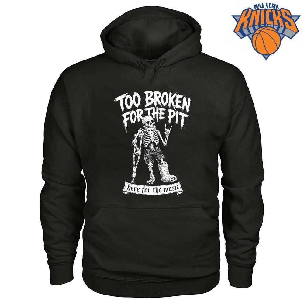 Too Broken For The Pit Skeleton On Crutches Hardcore Punk Rock Concert shirt Unisex
