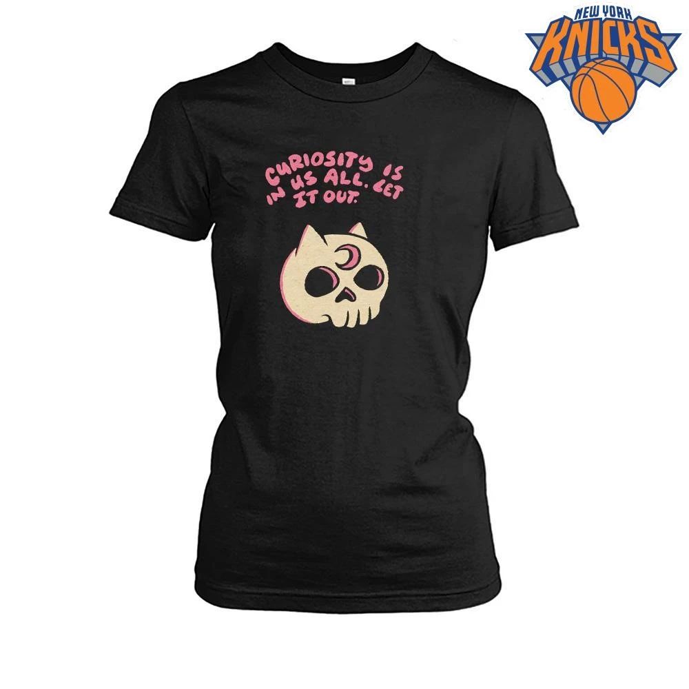 Curiosity Is In Us All Let It Out Cat Skull Pink Crescent Moon Aesthetic Shirt (1) Unisex