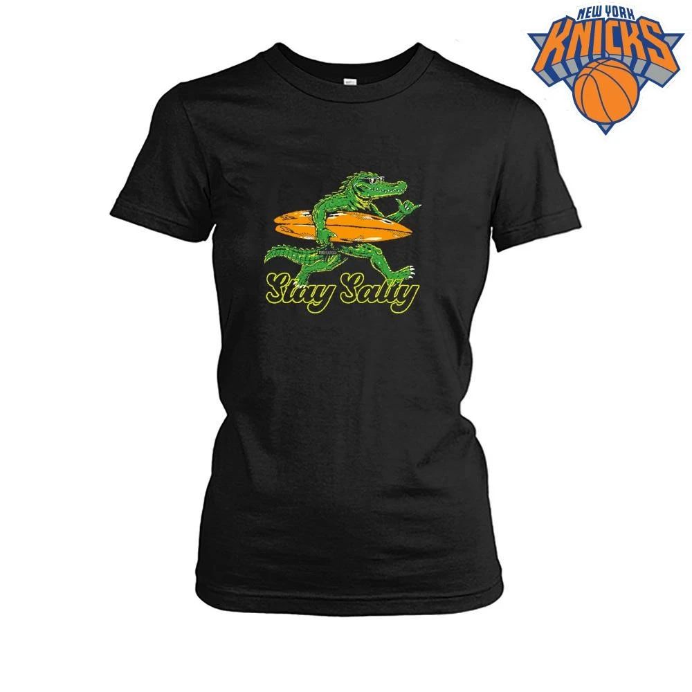 Stay Salty Retro Cartoon Crocodile Surfing With Surfboard Shirt Unisex