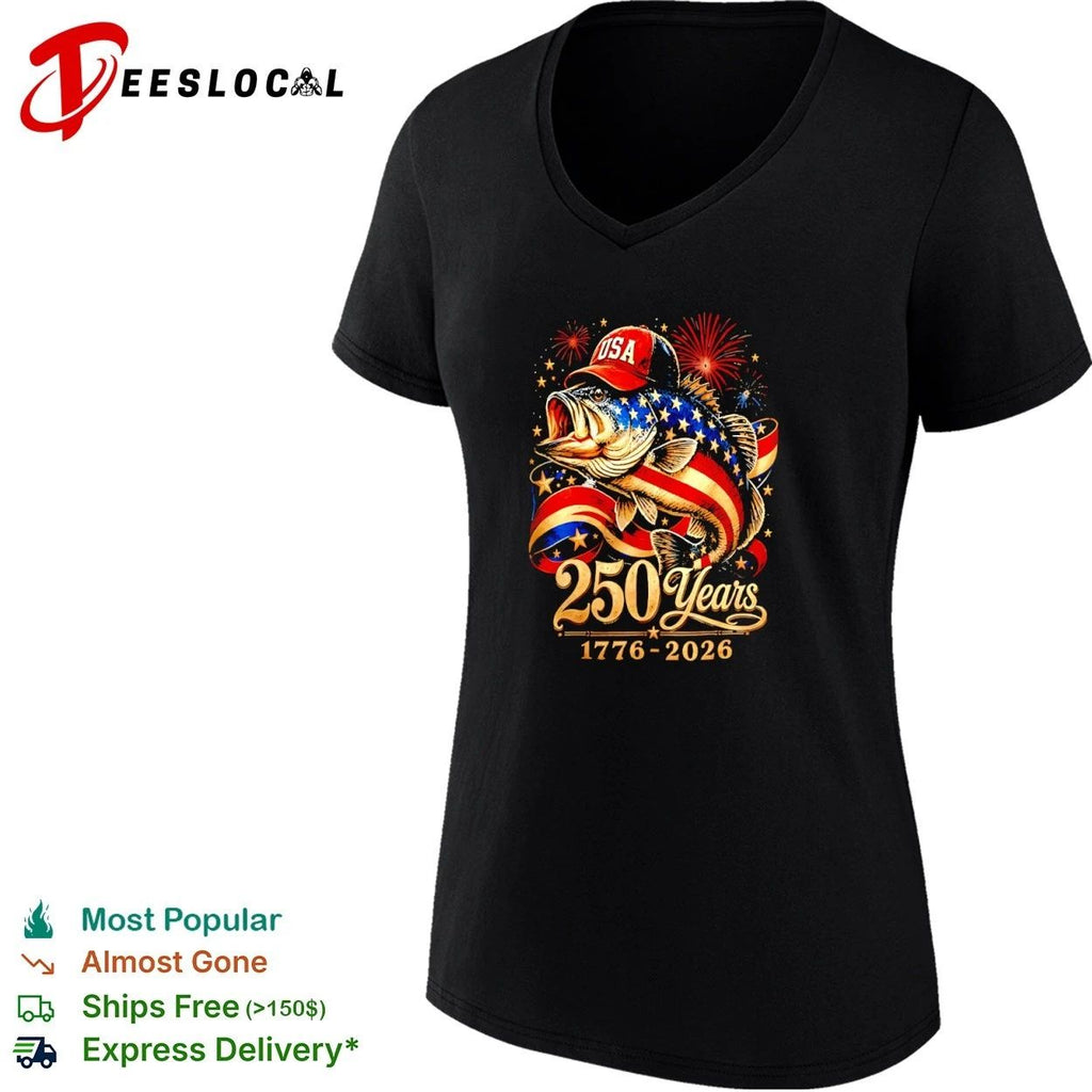 USA 250 Years 1776-2026 Patriotic Bass Fishing American Flag Unisex